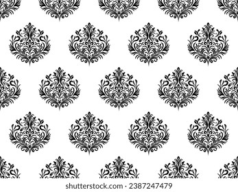 Damast nahtloses Muster. Schwarze Blumen Luxus Royal Tapete. Blumenhintergrund.