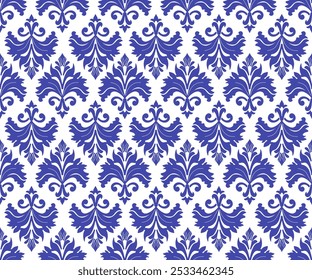 Damask Seamless Pattern, Blue Color, Vector Illustration elegant for textile, decorate, interior, fabric, carpet, wall paper, bedding, wrap