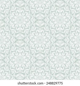 Damask seamless pattern with blue and white colors. Vector traditional ornament with oriental elements for backgrounds