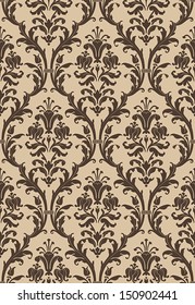 Damask seamless pattern in brown and beige in editable vector file