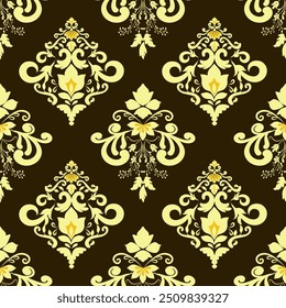 damasco sin patrón con marrón, clásico sin costuras, Ilustración vectorial para la materia textil elegante 
Diseño
