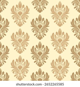 Damask seamless pattern with brown floral elements, cream background, vintage design, vector illustration elegant for textile, wall paper, curtains, rug, cushion cover, upholstery fabric, scarf, décor
