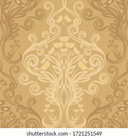 Damask seamless pattern. Classic vector ornament, tan background, wallpaper, fabric