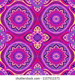 Damask seamless pattern. Color print for textiles. Handmade. Vector illustration.