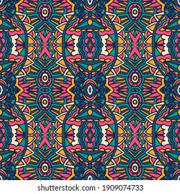 Damask seamless pattern from colorful doodle abstract tiled ornaments.