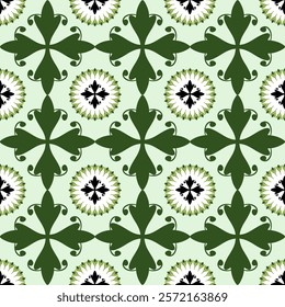 Damask seamless pattern with decorative flowers on a soft green background. Vector illustration. Design for wallpaper, wrapping, and clothing.