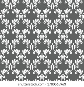Damask seamless pattern, Decorative royal wallpaper, floral ornament backdrop baroque style, White and gray background for design texture, wallpaper, textile, silk and fabric, vector illustration