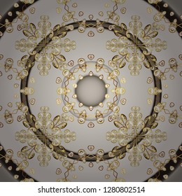 Damask seamless pattern for design. Vector seamless pattern on beige and gray colors with golden elements.