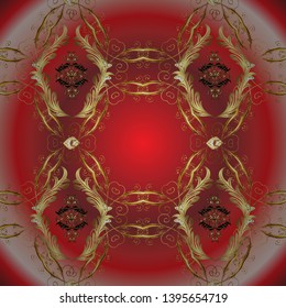 Damask seamless pattern for design. Vector seamless pattern on pink and red colors with golden elements.