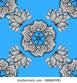 Damask seamless pattern for design. Vector seamless pattern on blue background with white elements.