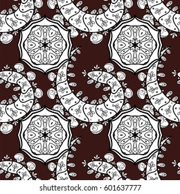 Damask seamless pattern for design. Vector seamless pattern on brown background with white elements.