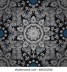 Damask seamless pattern for design. Vector seamless pattern on blue background with white elements.
