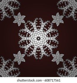 Damask seamless pattern for design. Vector seamless pattern on brown background with white elements.