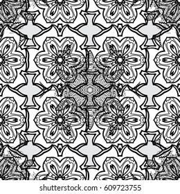 Damask seamless pattern for design. Vector seamless pattern with gray elements. Vector illustration.