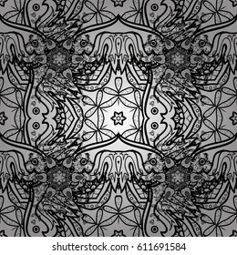 Damask seamless pattern for design. Vector seamless pattern on gray background with gray elements.