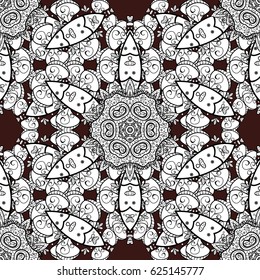 Damask seamless pattern for design. Vector seamless pattern on brown background with white elements.