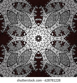 Damask seamless pattern for design. Vector seamless pattern on brown background with white elements.