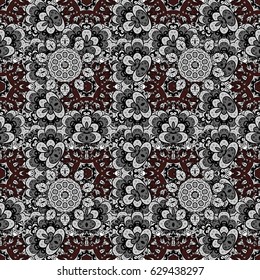 Damask seamless pattern for design. Vector seamless pattern on brown background with white elements.