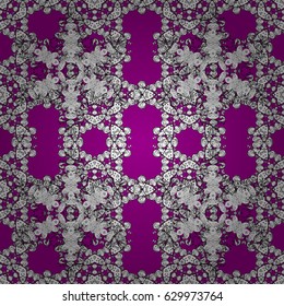 Damask seamless pattern for design. Vector seamless pattern on magenta background with white elements.