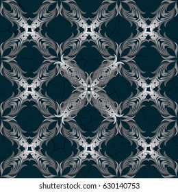 Damask seamless pattern for design. Vector seamless pattern on blue background with white elements.