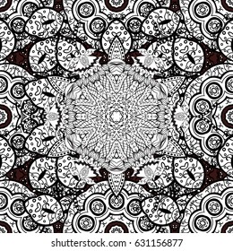 Damask seamless pattern for design. Vector seamless pattern on brown background with white elements.