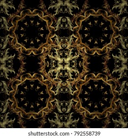 Damask seamless pattern for design. Vector seamless pattern on black colors with golden elements.