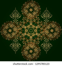 Damask seamless pattern with doodles. Royal wallpaper. Vector stylish ornament. Abstract doodles on a green background.