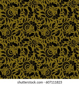 Damask seamless pattern with doodles. Royal wallpaper. Abstract doodles on a brown background. Vector stylish ornament.