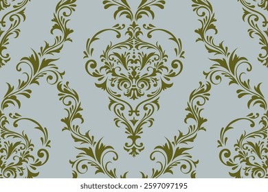 Damask seamless pattern, elegant floral ornament for print, vector 