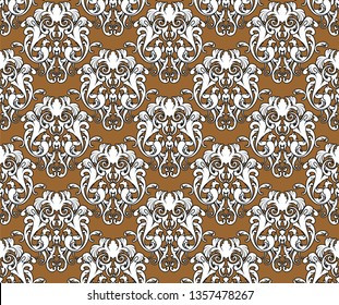 Patrón sin foco Damask. Diseño elegante de contorno en la textura real de fondo de estilo barroco. Elemento Floral y Swirl. Ideal para la impresión textil y los fondos de escritorio.Ilustración vectorial.
