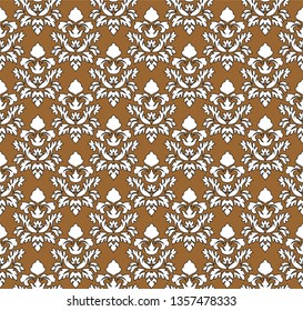 Damask Seamless Pattern. Elegant Outline  Design in Royal Baroque Style Background Texture. Floral and Swirl Element. Ideal for Textile Print and Wallpapers.Vector Illustration.