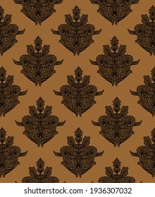 Damask Seamless Pattern. Elegant Outline  Design in Royal Baroque Style Background Texture. Floral and Swirl Element. Ideal for Textile Print and Wallpapers.Vector Illustration.