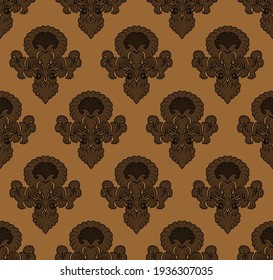 Damask Seamless Pattern. Elegant Outline  Design in Royal Baroque Style Background Texture. Floral and Swirl Element. Ideal for Textile Print and Wallpapers.Vector Illustration.