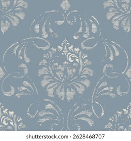 Damast naadloos patroon element met penseelstreken. Vintage klassieke ouderwetse damast ornament, naadloze textuur voor behang, textiel.