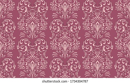 Damask seamless pattern element. Vector classical luxury old fashioned damask ornament, royal victorian seamless texture for wallpapers, textile, wrapping. Vintage exquisite floral baroque template.