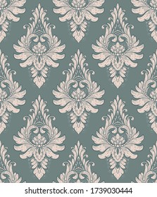 Damask seamless pattern element. Vector classical luxury old fashioned damask ornament, royal victorian seamless texture for wallpapers, textile, wrapping. Vintage exquisite floral baroque template.