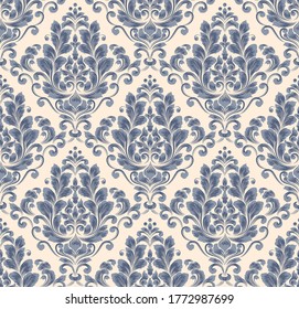 Damask seamless pattern element. Vector classical luxury old fashioned damask ornament, royal victorian seamless texture for wallpapers, textile, wrapping. Vintage exquisite floral baroque template.