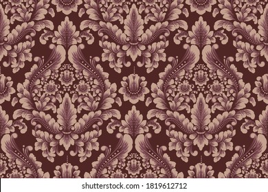 Élément de motif harmonieux Damas. Image vectorielle décoration classique luxe damassée, texture royale victorienne harmonieuse pour fond d'écran, textile, enveloppement. Vintage exquis modèle baroque floral.