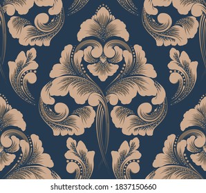 Damask seamless pattern element. Vector classical luxury old fashioned damask ornament, royal victorian seamless texture for wallpapers, textile, wrapping. Vintage exquisite floral baroque template.