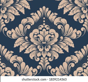 Damask seamless pattern element. Vector classical luxury old fashioned damask ornament, royal victorian seamless texture for wallpapers, textile, wrapping. Vintage exquisite floral baroque template.