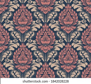 Damask seamless pattern element. Vector classical luxury old fashioned damask ornament, royal victorian seamless texture for wallpapers, textile, wrapping. Vintage exquisite floral baroque template.