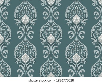 Elemento de patrón sin costuras de Damask. Vector clásico de lujo estilo antiguo adorno de damasco, textura victoriana real sin costura para papeles de paredes, textiles, envoltura. Exquisito patrón barroco floral vintage.