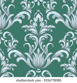 Damask seamless pattern element. Vector classical luxury old fashioned damask ornament, royal victorian seamless texture for wallpapers, textile, wrapping. Vintage exquisite floral baroque template.