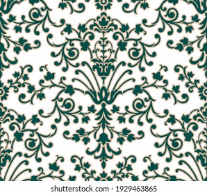 Damask seamless pattern element. Vector classical luxury old fashioned damask ornament, royal victorian seamless texture for wallpapers, textile, wrapping. Vintage exquisite floral baroque template.