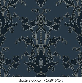 Damask seamless pattern element. Vector classical luxury old fashioned damask ornament, royal victorian seamless texture for wallpapers, textile, wrapping. Vintage exquisite floral baroque template.