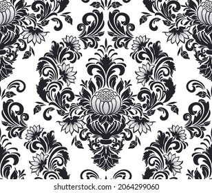 Damask seamless pattern element. Vector floral damask ornament vintage illustration.