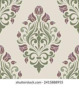 Damask seamless pattern element. Vector classical luxury old fashioned damask ornament, royal victorian seamless texture for wallpapers, textile, wrapping. Vintage exquisite floral baroque template.