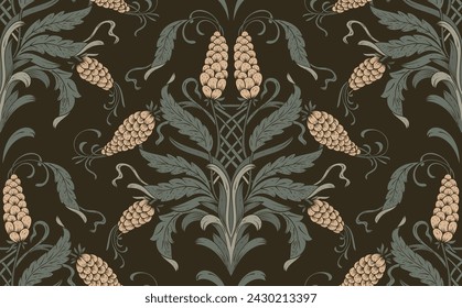 Damask seamless pattern element. Vector classical luxury old fashioned damask ornament, royal victorian seamless texture for wallpapers, textile, wrapping. Vintage exquisite floral baroque template.