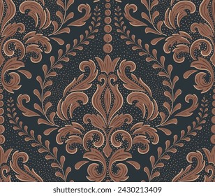 Damast nahtloses Musterelement. Vector klassische Luxus-altmodische Damast-Ornament, königlich viktorianische nahtlose Textur für Tapeten, Textil, Verpackung. Vintage exquisite florale Barock-Vorlage.