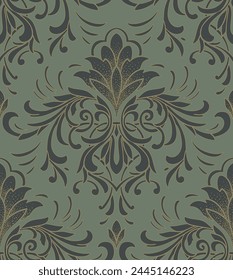 Damask seamless pattern element. Vector classical luxury old fashioned damask ornament, royal victorian seamless texture for wallpapers, textile, wrapping. Vintage exquisite floral baroque template.